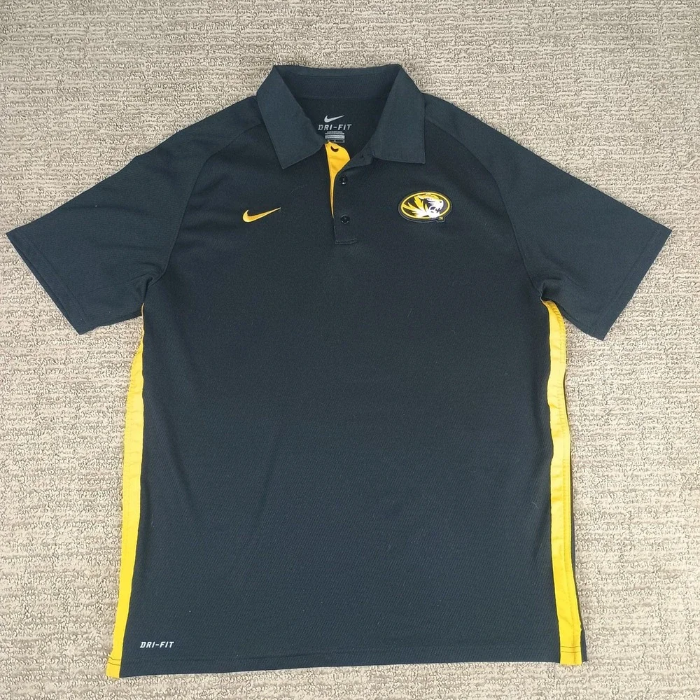 Nike Missouri Tigers Polo Mens Large Black Yellow NCAA Mizzou Dri-Fit 25841X-MO1